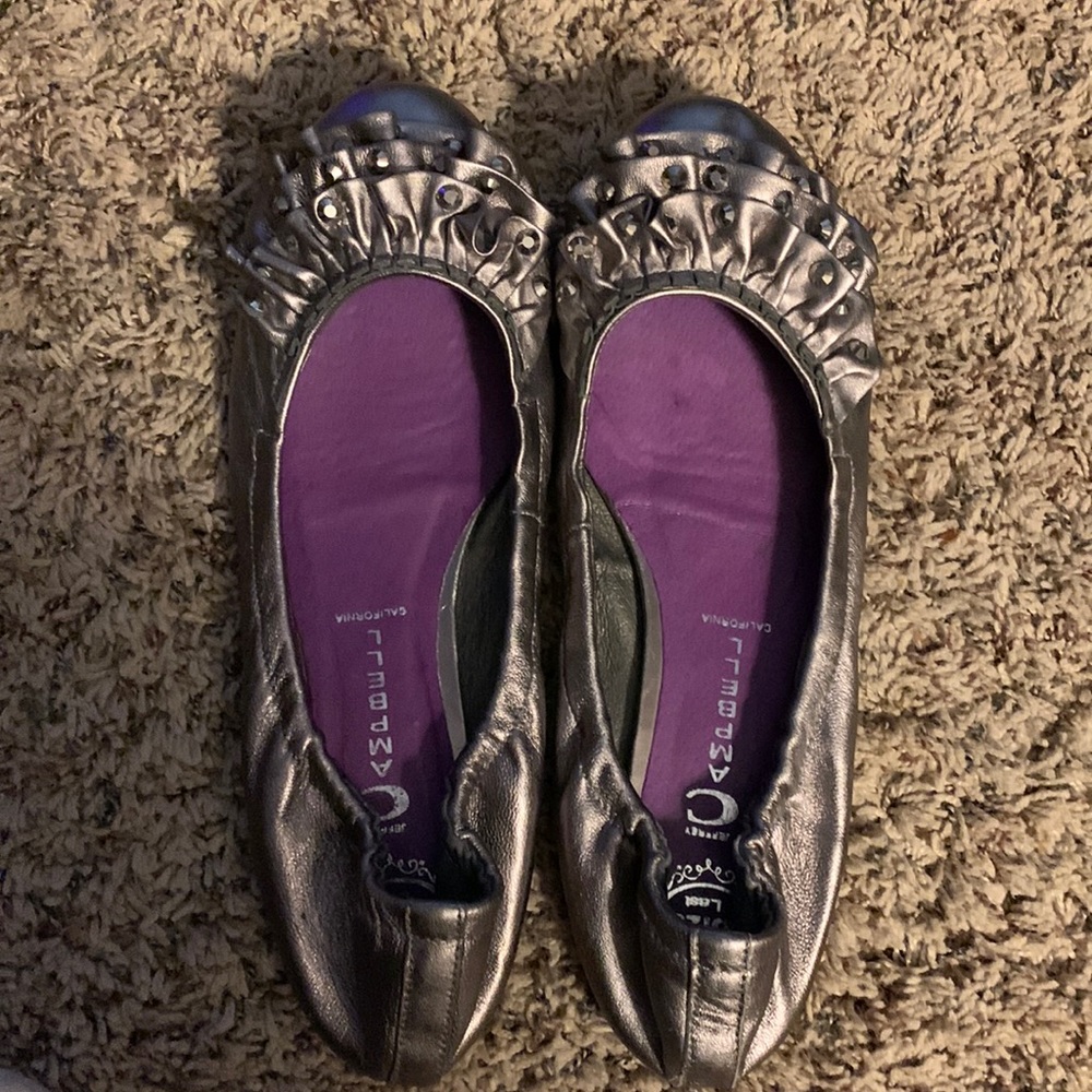 Jeffrey Campbell pewter leather ballet flats. Size 11.
